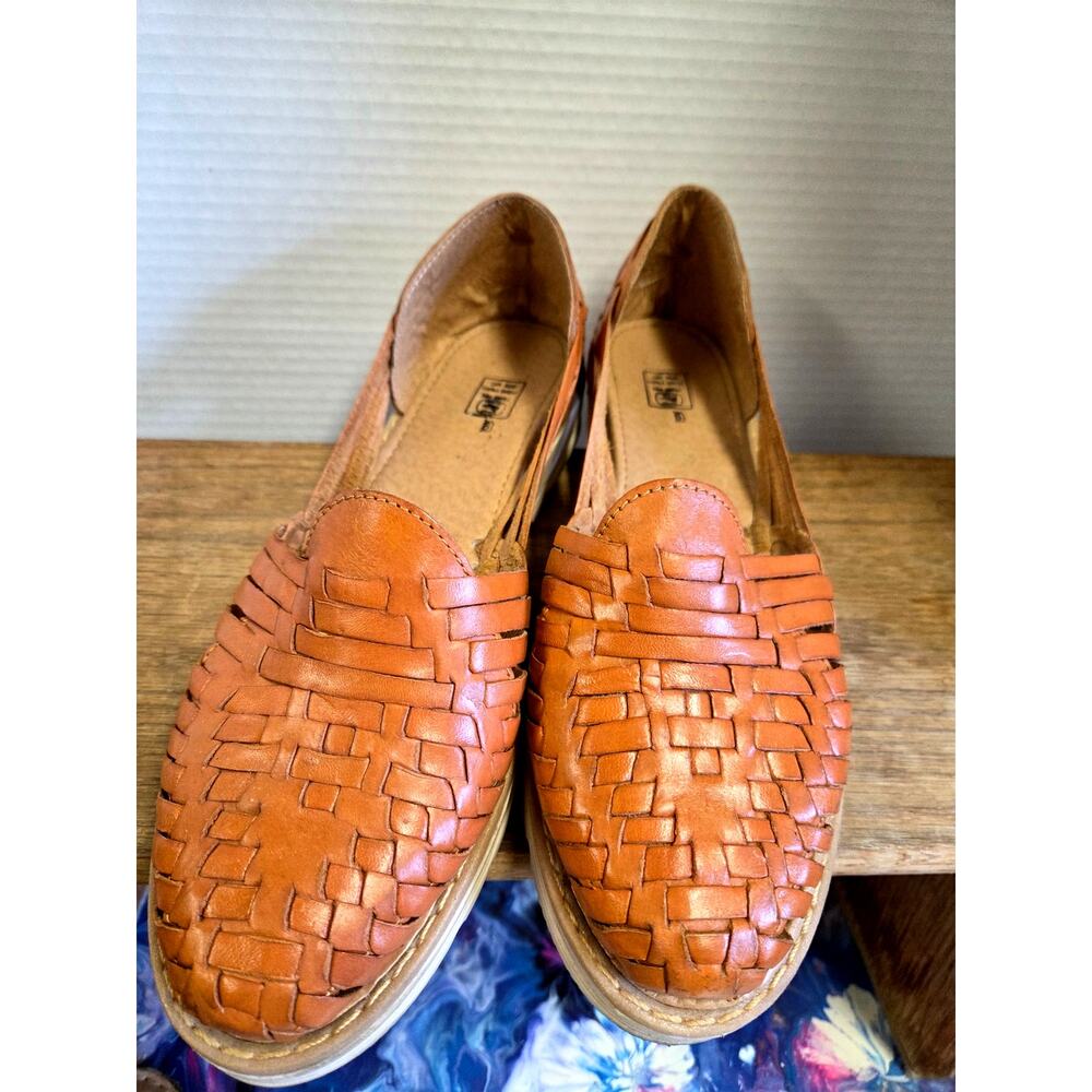 Huarache Woven Leather Loafers Womens Size 9 Tan Slip On Mexican Handmade Shoes
